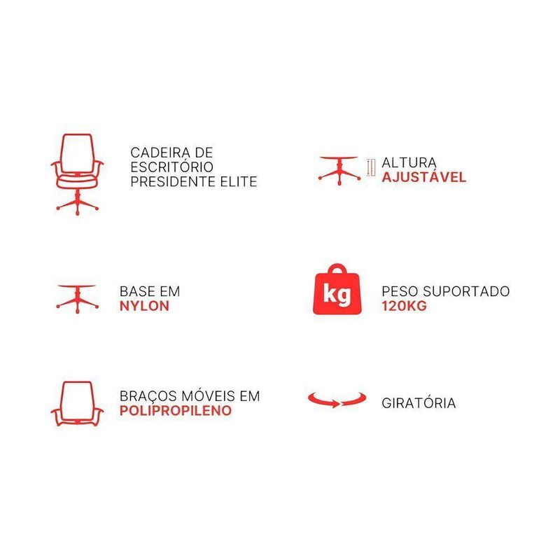 Cadeira de Escritório Presidente Elite Presidencial Tela Mesh Rodízios Preto