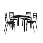 Kit Conjunto Mesa de Jantar Malva 4 Lugares Tampo de Vidro com 4 Cadeiras Preto