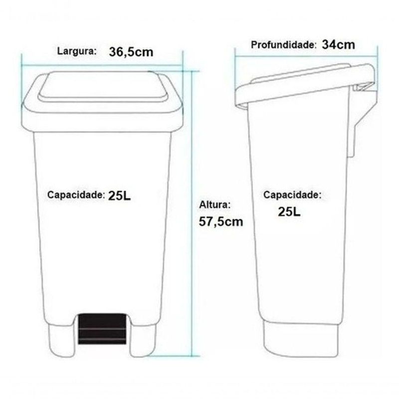 Kit 3 Lixeiras com Tampa Lixeira Retangular 50L Polipropileno Preto