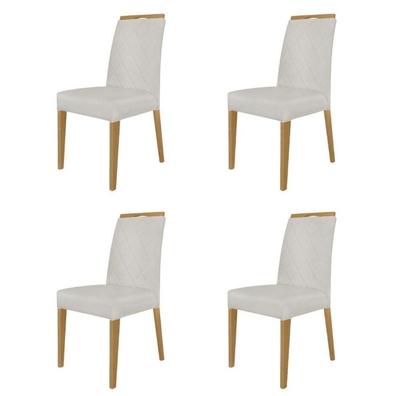 Kit 4 Cadeiras De Jantar Estofadas Madeira Maciça Multimóveis Cr15020 Madeirado-Bege