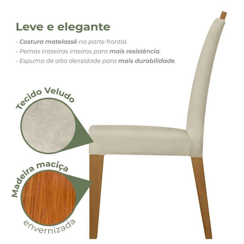 Kit 4 Cadeiras De Jantar Estofadas Madeira Maciça Multimóveis Cr15020 Madeirado-Bege