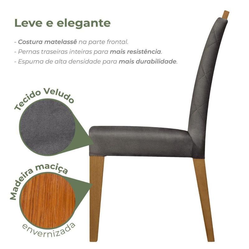 Kit 2 Cadeiras De Jantar Estofadas Madeira Maciça Multimóveis Cr15016 Madeirado-Cinza