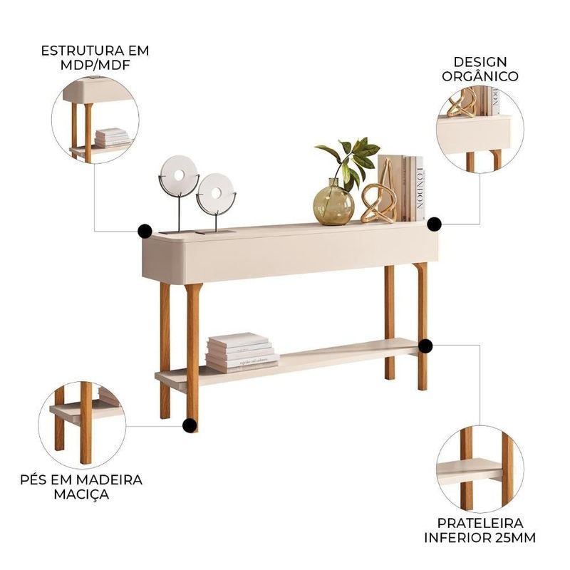 Aparador Sala De Estar 136cm Com Prateleira Fiero Off White - Hb Móveis