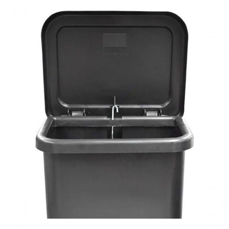 Kit 3 Lixeira com Tampa e Pedal Retangular 50L Polipropileno com Aro e Haste de Metal Preto