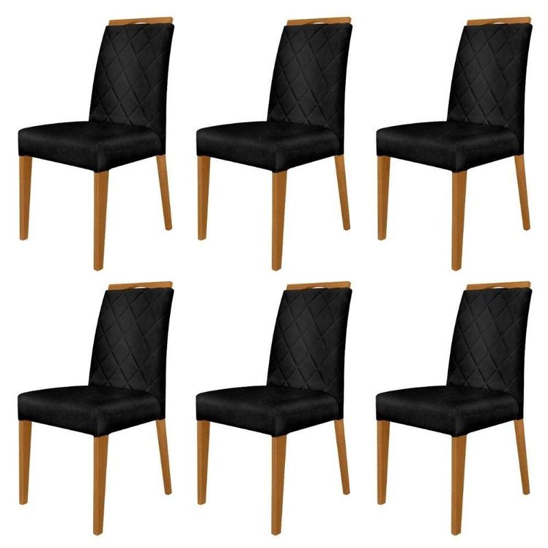 Kit 6 Cadeiras De Jantar Estofadas Madeira Maciça Multimóveis Cr15022 Madeirado-Preto
