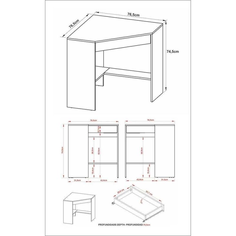 Mesa Escritório De Canto Multimóveis Vcr25064 Nogal