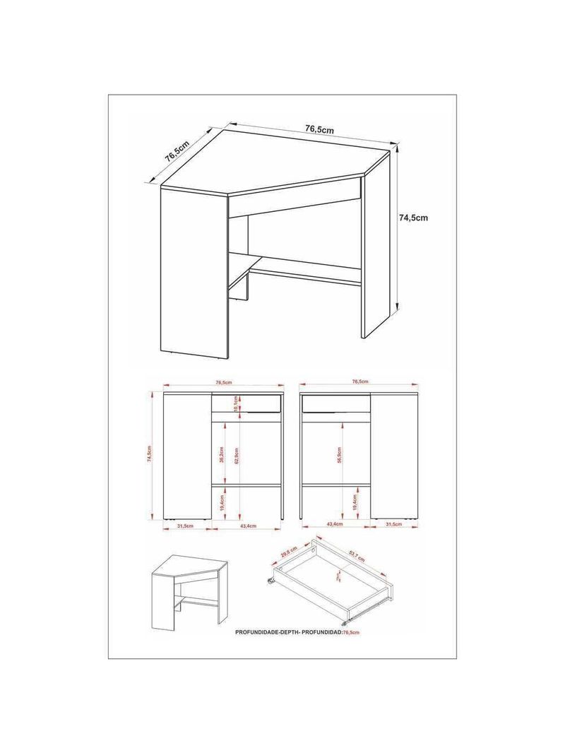 Mesa Escritório De Canto Multimóveis Vcr25064 Branco