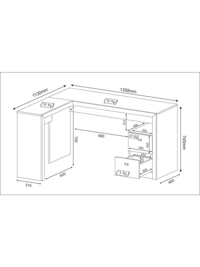 Mesa Escritório De Canto Com 2 Gavetas Multimóveis Vcr25032