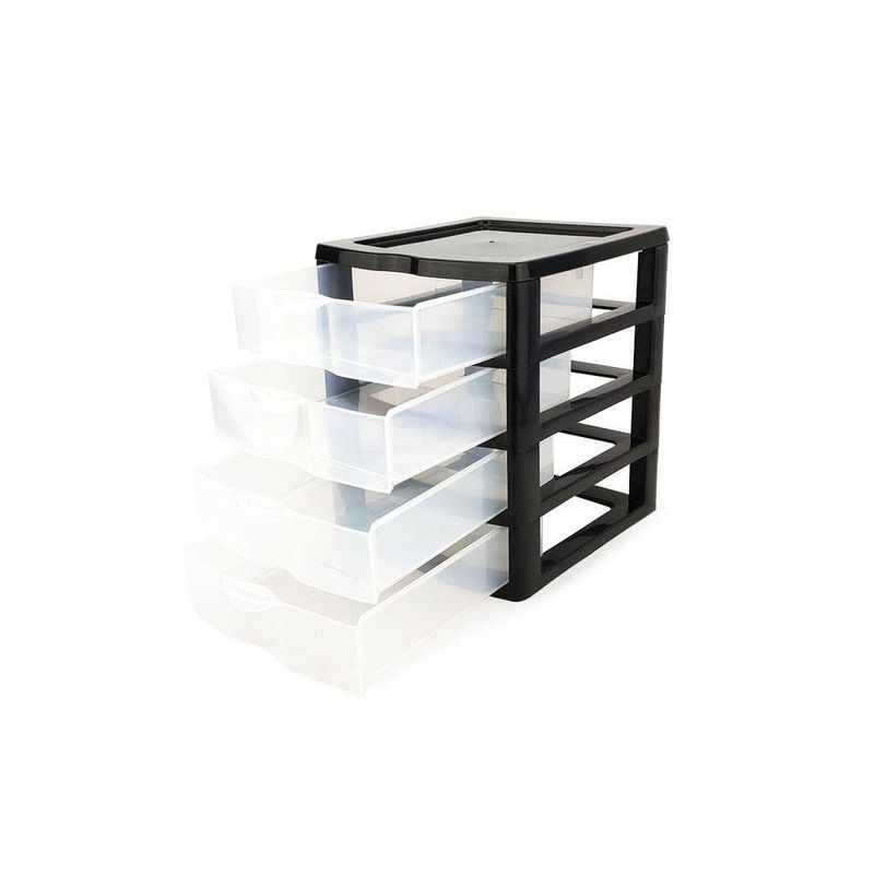 Gaveteiro de Mesa 4 Gavetas Pequeno Organizador BPA Free Modular para Escritório Preto