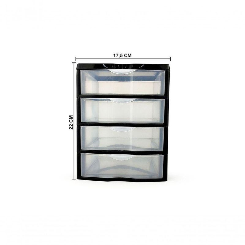 Gaveteiro de Mesa 4 Gavetas Pequeno Organizador BPA Free Modular para Escritório Preto