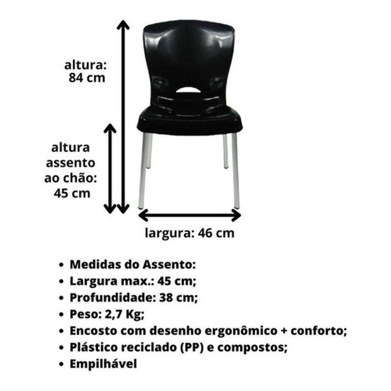 Kit 4 Cadeiras Bistrô Estrutura em Plástico e Alumínio Assento Confortável Empilhável para Bar Sala