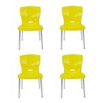 Kit 4 Cadeiras Bistrô Estrutura em Plástico e Alumínio Assento Confortável Empilhável para Bar Sala