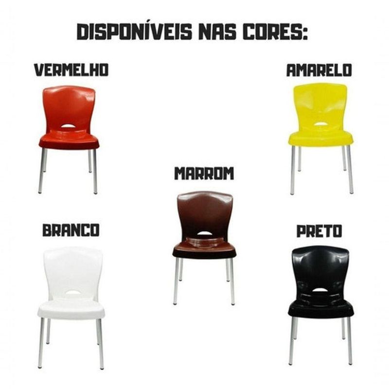 Kit 4 Cadeiras Bistrô Estrutura em Plástico e Alumínio Assento Confortável Empilhável para Bar Sala