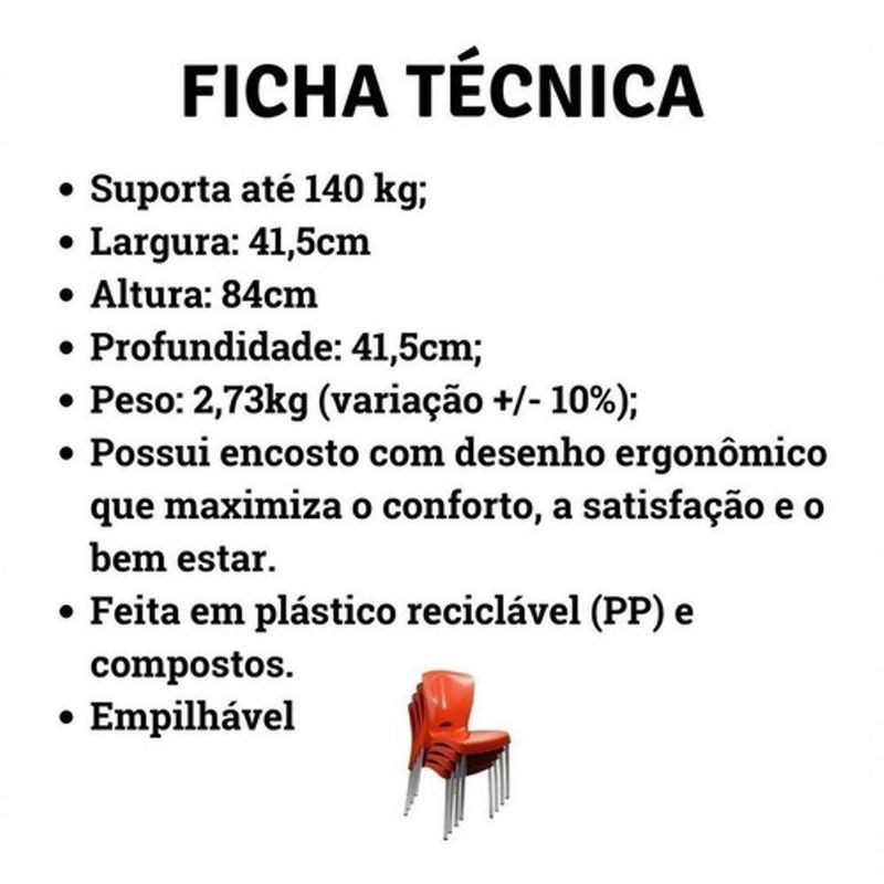 Kit 4 Cadeiras Bistrô Estrutura em Plástico e Alumínio Assento Confortável Empilhável para Bar Sala