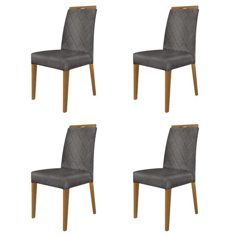 Kit 4 Cadeiras De Jantar Estofadas Madeira Maciça Multimóveis Cr15020 Madeirado-Cinza
