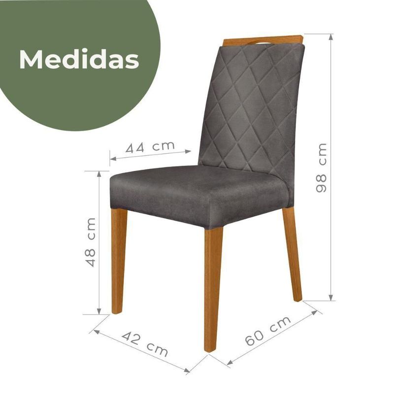 Kit 4 Cadeiras De Jantar Estofadas Madeira Maciça Multimóveis Cr15020 Madeirado-Cinza