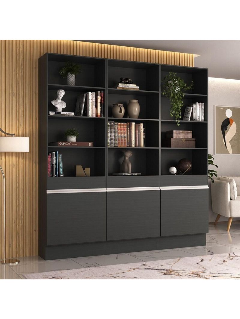 Armário/estante Escritório 3 Portas Multimóveis Mp7001 Preto/branco Preto/branco