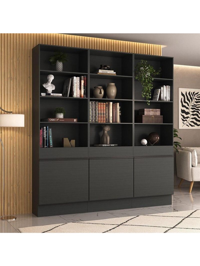 Armário/estante Escritório 3 Portas Multimóveis Mp7001 Preto Preto