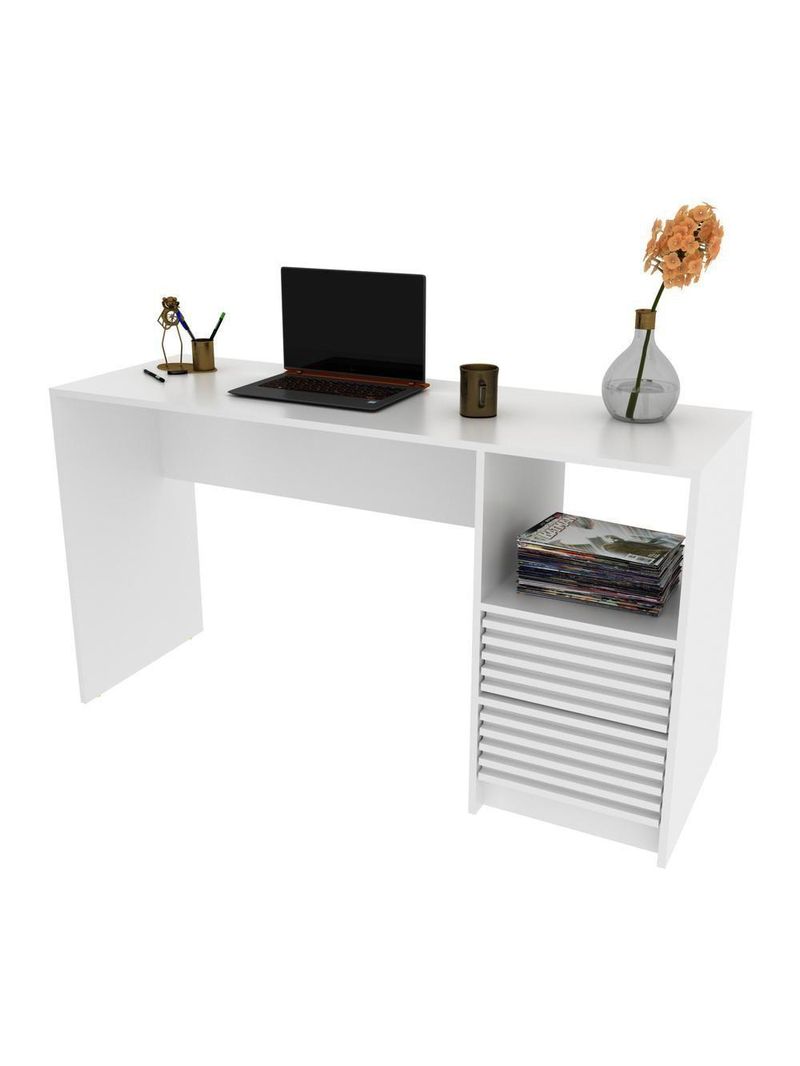 Escrivaninha-mesa Escritório 135,8cm 2 Gavetas E Nicho Multimóveis Cr25262 Branco Branco