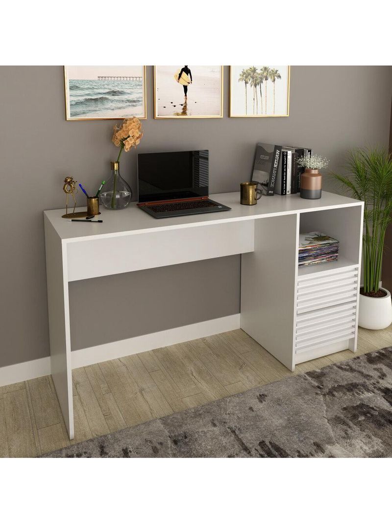 Escrivaninha-mesa Escritório 135,8cm 2 Gavetas E Nicho Multimóveis Cr25262 Branco Branco