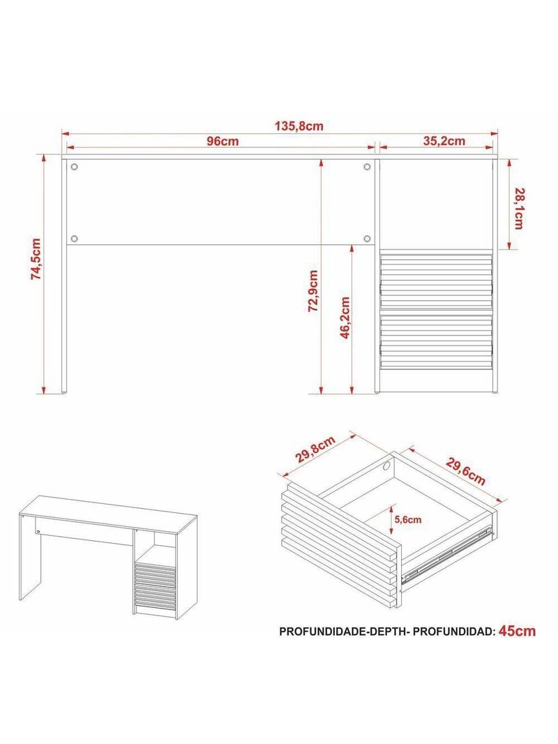 Escrivaninha-mesa Escritório 135,8cm 2 Gavetas E Nicho Multimóveis Cr25262 Branco Branco