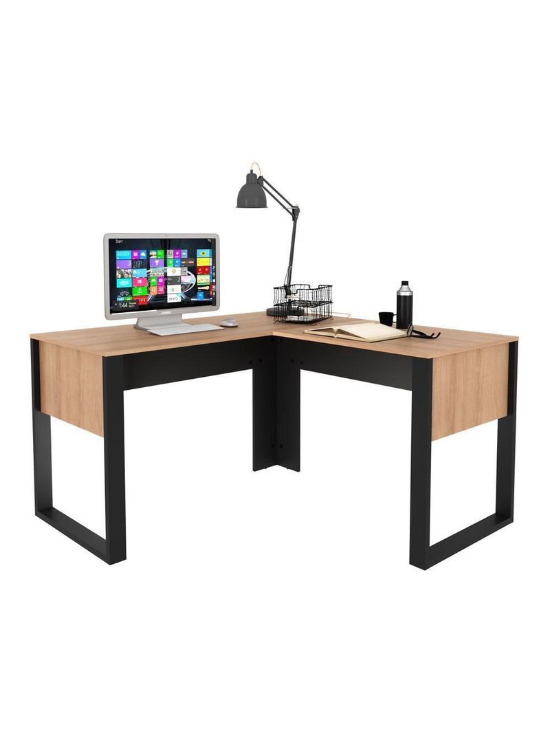 Mesa De Canto Para Escritório 136cm Multimóveis Cr25263 Amêndoa-preto Amêndoa-preto