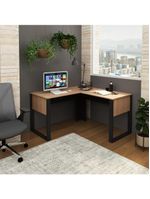 Mesa De Canto Para Escritório 136cm Multimóveis Cr25263 Amêndoa-preto Amêndoa-preto