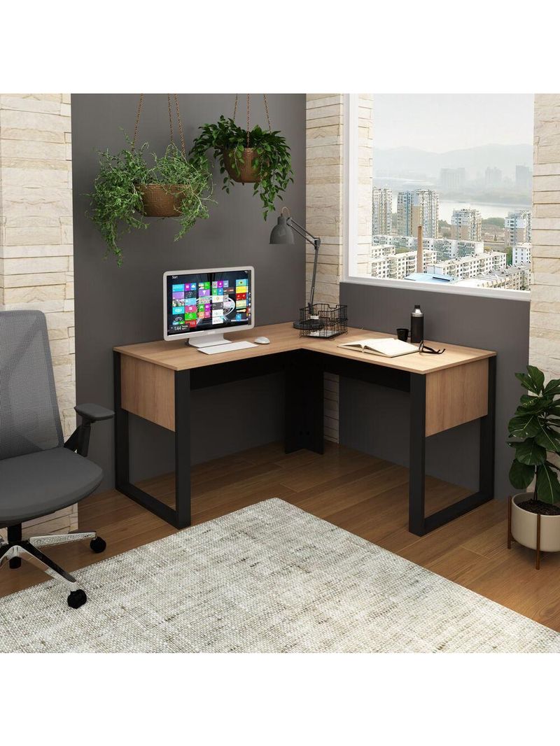 Mesa De Canto Para Escritório 136cm Multimóveis Cr25263 Amêndoa-preto Amêndoa-preto