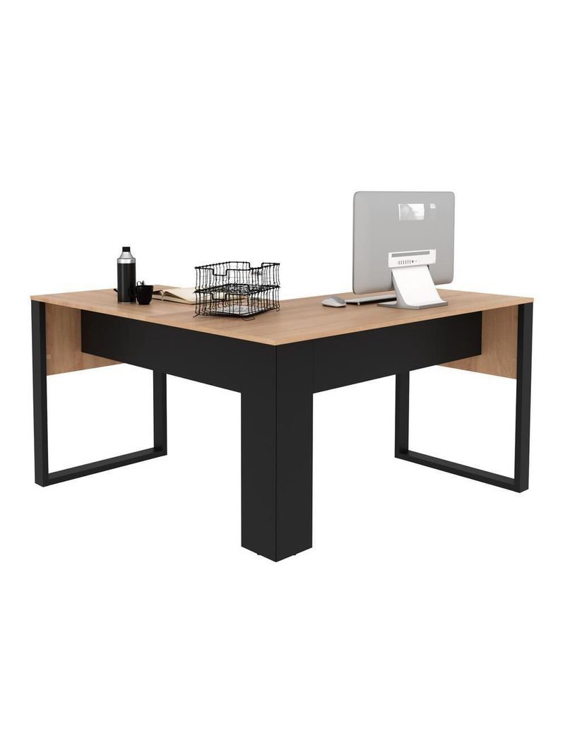 Mesa De Canto Para Escritório 136cm Multimóveis Cr25263 Amêndoa-preto Amêndoa-preto