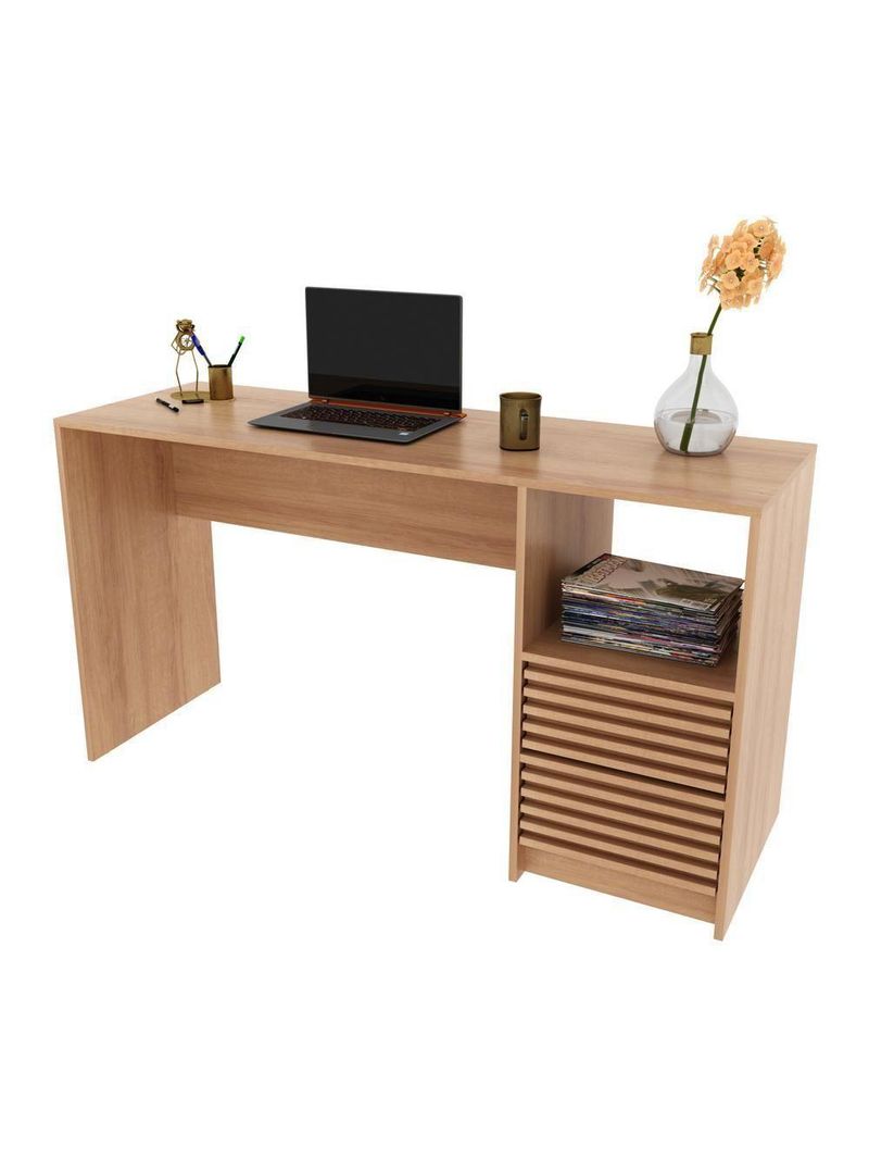 Escrivaninha-mesa Escritório 135,8cm 2 Gavetas Nicho Multimóveis Cr25262 Amêndoa