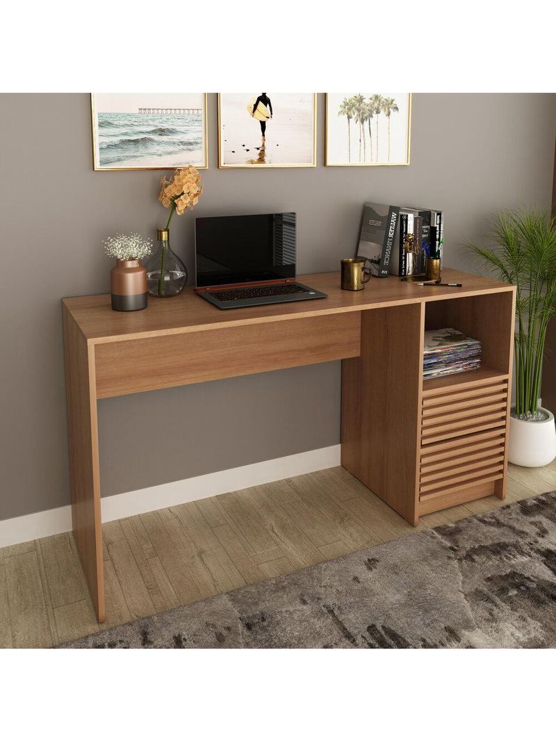 Escrivaninha-mesa Escritório 135,8cm 2 Gavetas Nicho Multimóveis Cr25262 Amêndoa