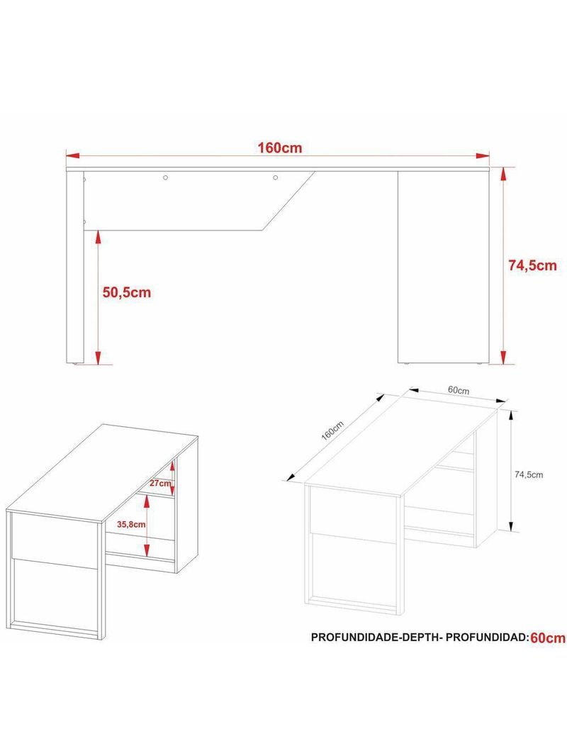 Mesa Para Escritório Com Armário 160cm Multimóveis Cr25264 Amêndoa-preto Amêndoa-preto