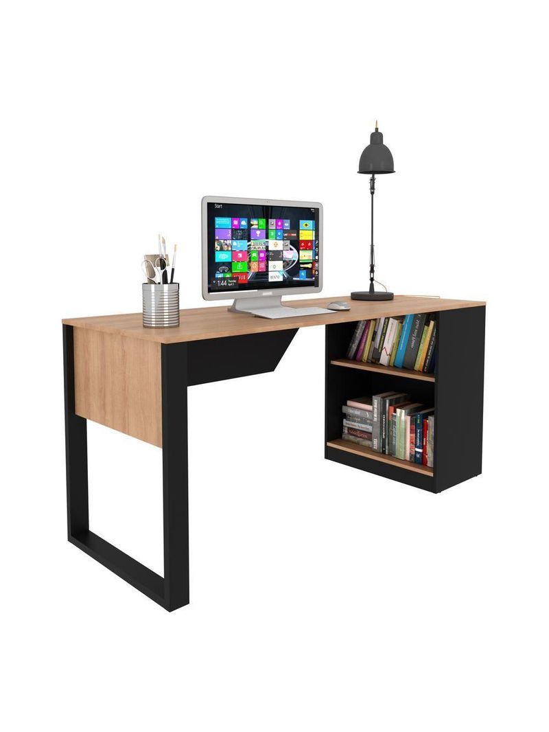 Mesa Para Escritório Com Armário 160cm Multimóveis Cr25264 Amêndoa-preto Amêndoa-preto