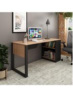 Mesa Para Escritório Com Armário 160cm Multimóveis Cr25264 Amêndoa-preto Amêndoa-preto