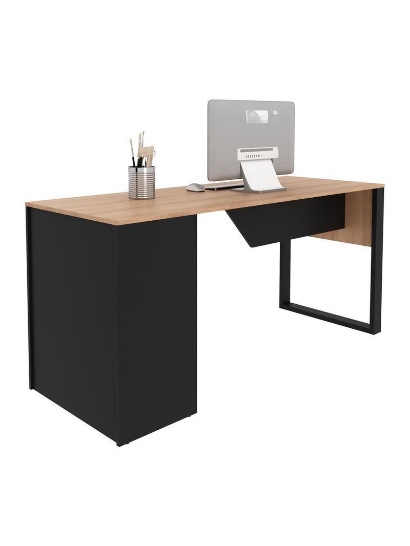 Mesa Para Escritório Com Armário 160cm Multimóveis Cr25264 Amêndoa-preto Amêndoa-preto