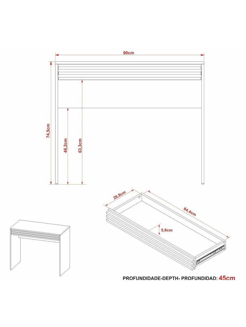 Escrivaninha-mesa Escritório 90cm Com 1 Gaveta Multimóveis Cr25261 Branco Branco