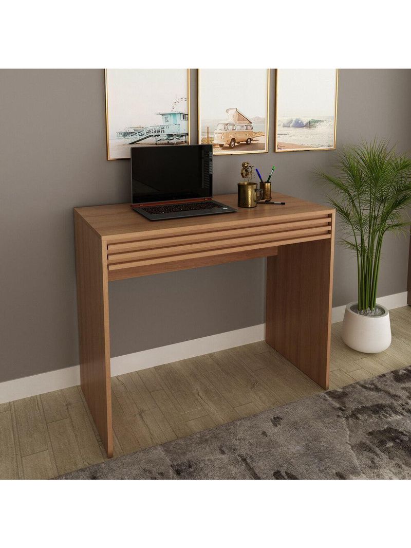 Escrivaninha-mesa Escritório 90cm Com 1 Gaveta Multimóveis Cr25261 Amêndoa Amêndoa