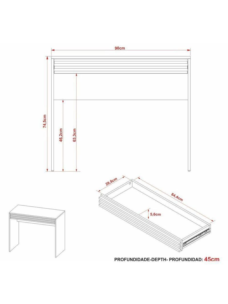 Escrivaninha-mesa Escritório 90cm Com 1 Gaveta Multimóveis Cr25261 Amêndoa Amêndoa