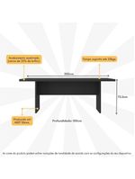 Mesa De Escritório 200cm Para Reunião Com Tampo 30mm Multimóveis CR25281 Preto