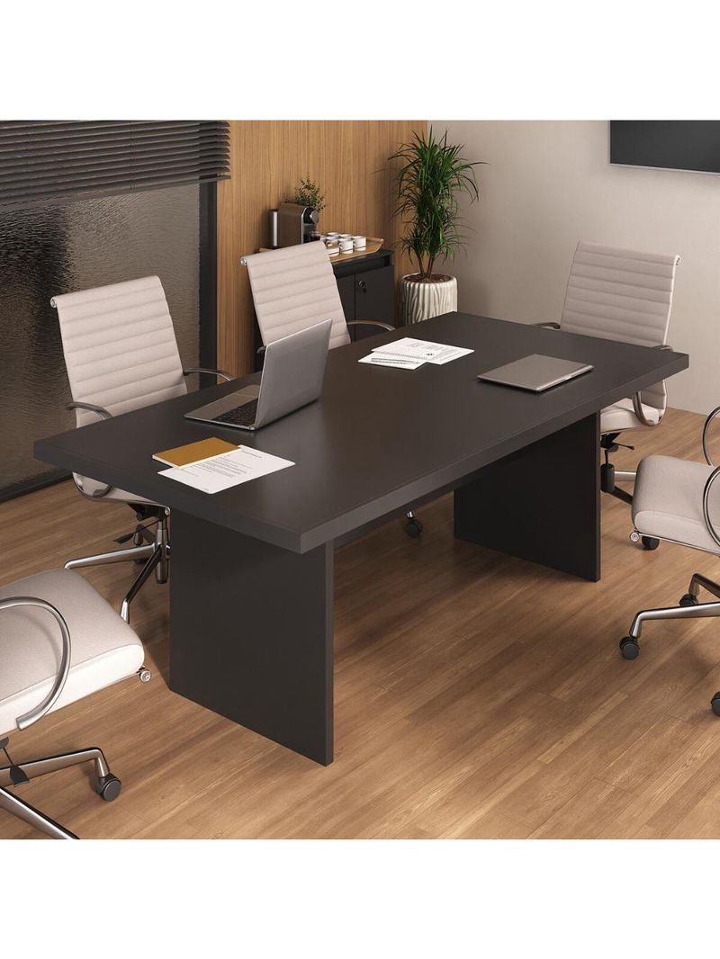 Mesa De Escritório 200cm Para Reunião Com Tampo 30mm Multimóveis CR25281 Preto