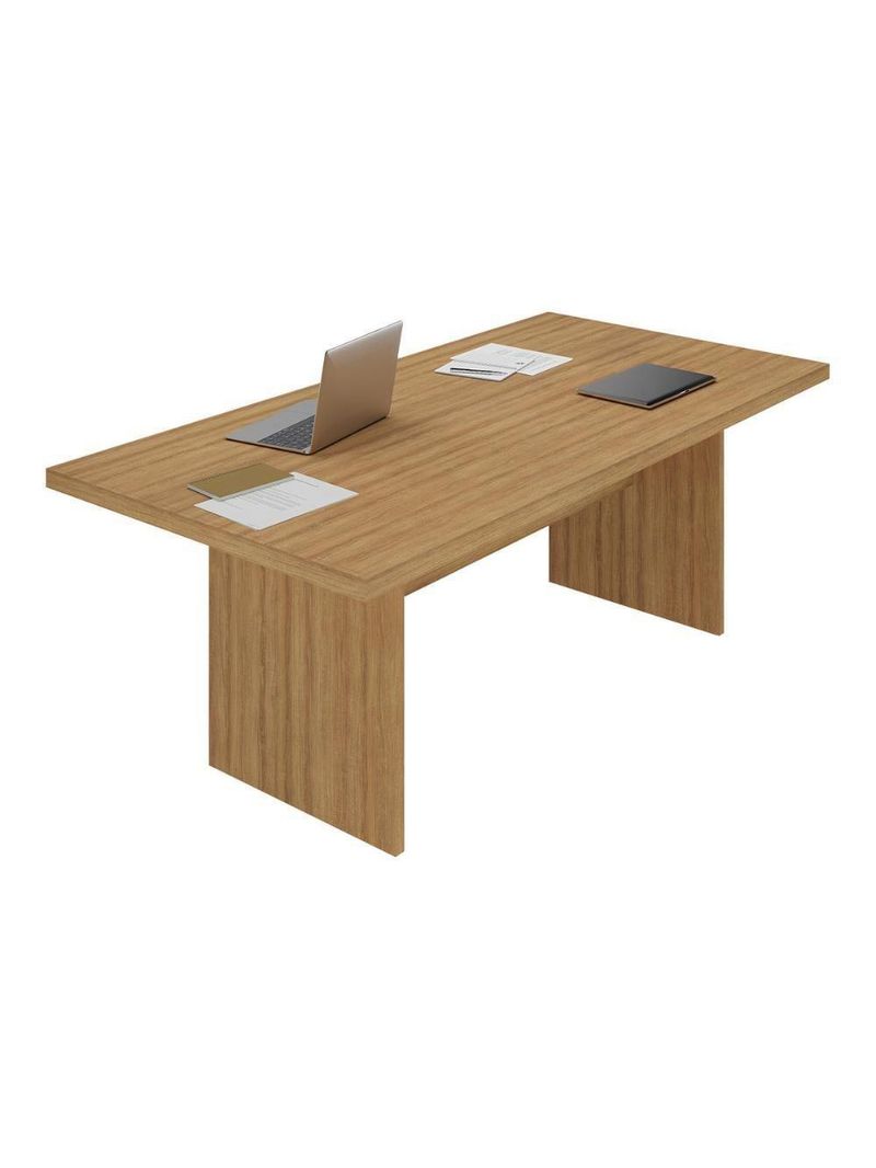 Mesa De Escritório 200cm Para Reunião Com Tampo 30mm Multimóveis CR25281 Amêndoa