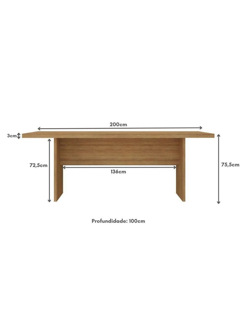 Mesa De Escritório 200cm Para Reunião Com Tampo 30mm Multimóveis CR25281 Amêndoa