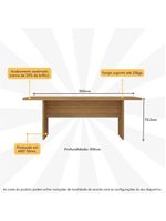 Mesa De Escritório 200cm Para Reunião Com Tampo 30mm Multimóveis CR25281 Amêndoa