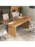 Mesa De Escritório 200cm Para Reunião Com Tampo 30mm Multimóveis CR25281 Amêndoa