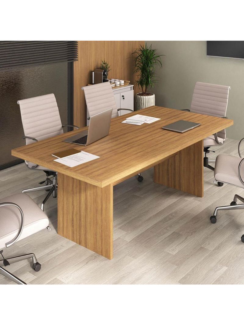 Mesa De Escritório 200cm Para Reunião Com Tampo 30mm Multimóveis CR25281 Amêndoa