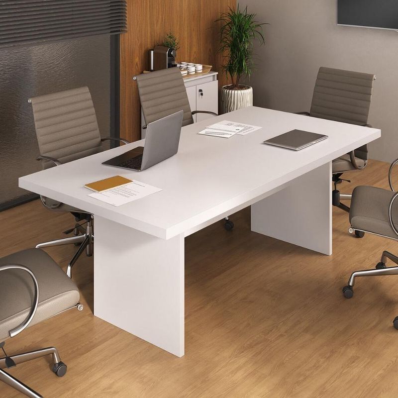 Mesa De Escritório 200cm Para Reunião Com Tampo 30mm Multimóveis CR25281 Branco