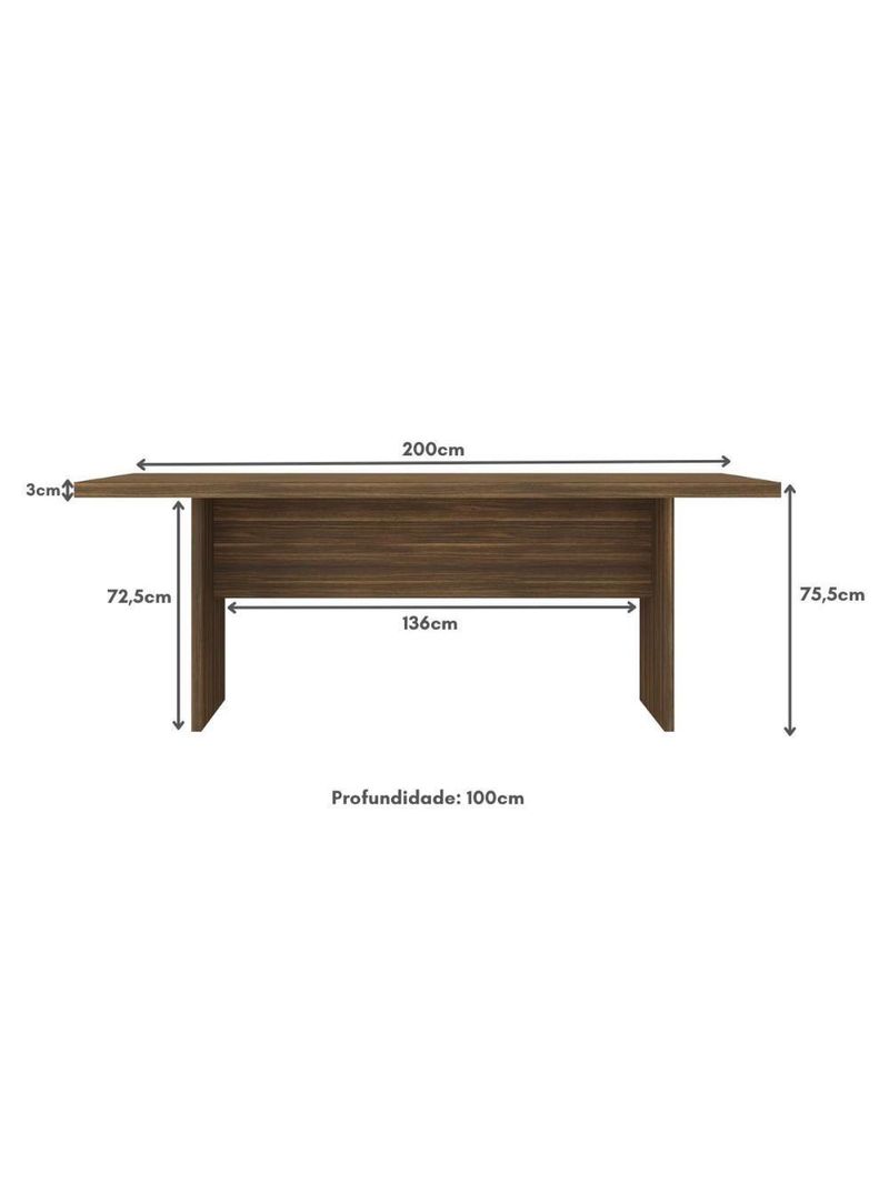 Mesa De Escritório 200cm Para Reunião Com Tampo 30mm Multimóveis CR25281 Nogal