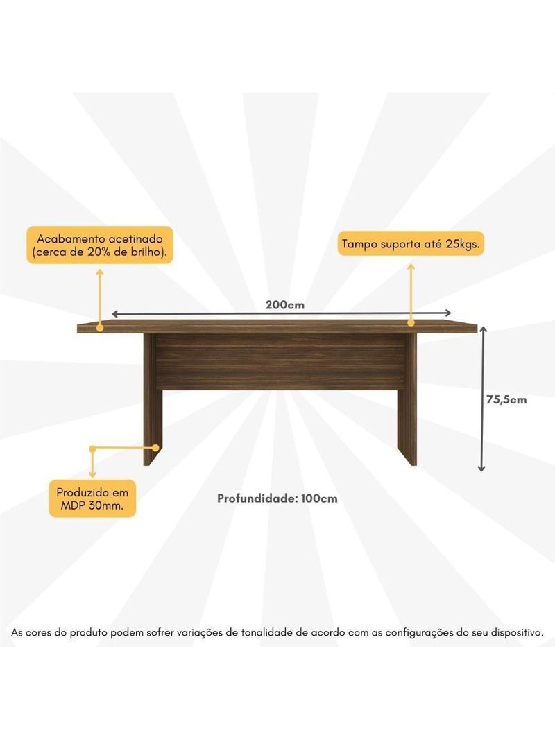 Mesa De Escritório 200cm Para Reunião Com Tampo 30mm Multimóveis CR25281 Nogal