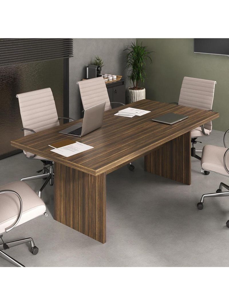 Mesa De Escritório 200cm Para Reunião Com Tampo 30mm Multimóveis CR25281 Nogal
