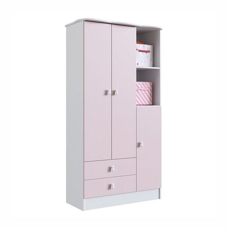 Roupeiro Infantil Em Mdp 15mm Com 3 Portas Percasa Rosa